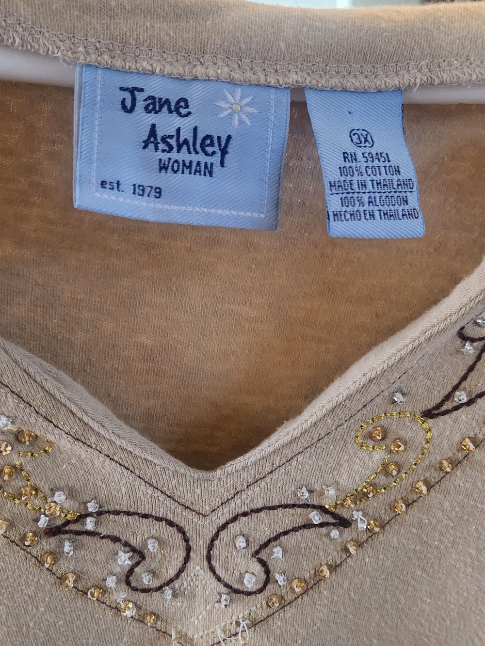 Jane Ashley Beige Embellished V-Neck Top - Picture 2 of 3
